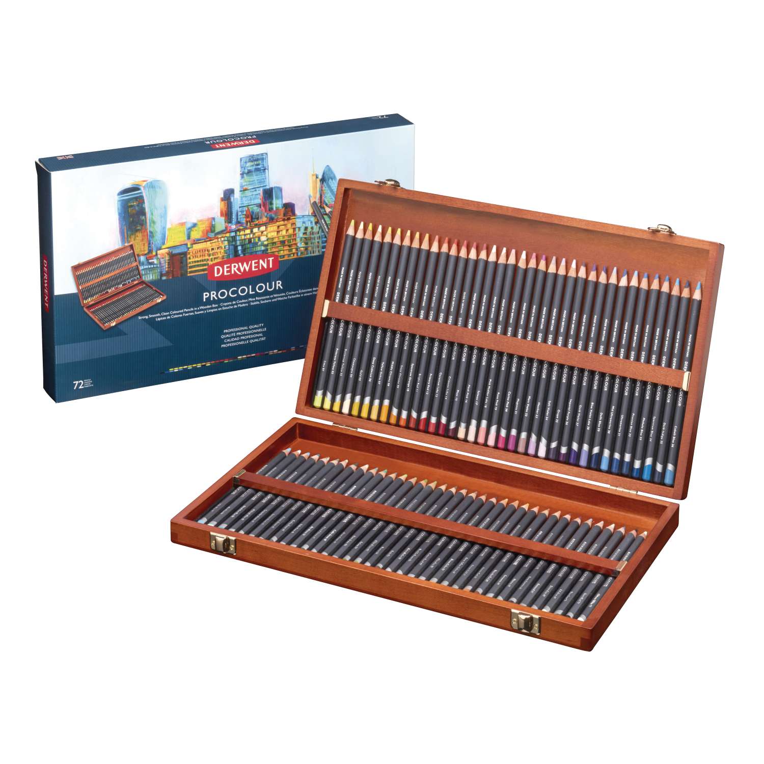 DERWENT | PROCOLOUR coloured pencils Wooden Box set— 72 pencils
